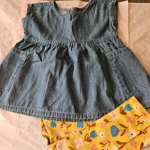 Cat & Jack Blue Denim Top and Yellow Floral Leggings Set